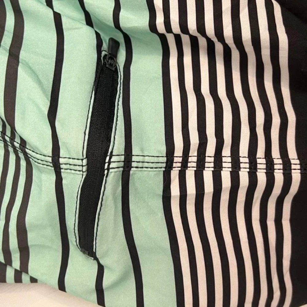 ONeill Barrage Mens Board Shorts Black Mint Green Striped Swim Trunks SP8106116X